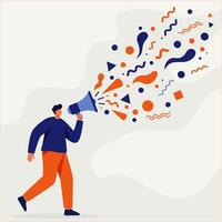 Man Announcing with Megaphone Colorful Abstract Design vector