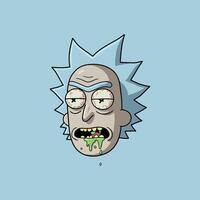 A stylized illustration of Rick Sanchez from Rick and Morty with a sickly expression and vomiting green slime. vector
