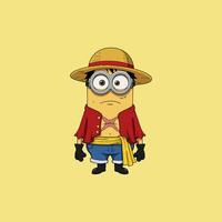 This image depicts a minion character in a creative and humorous costume resembling Luffy from One Piece. vector