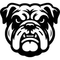 Tattoo of angry Bulldog dog head in monochrome. Bulldog dog front view. Engraving minimalistic in black ink drawing on white background vector