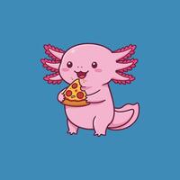 Adorable Axolotl Enjoying Pizza A Cute Cartoon Illustration vector