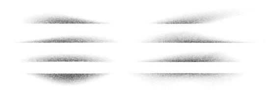 Dotted fading shadow collection. Stippled shade effect set. Textured vanishing halftone gradient stripes. Black sprayed grainy strips pack. Noise edge bundle for separate and divide. vector