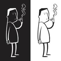 two black and white illustrations of a man smoking a cigarette vector