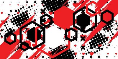 a red and black background with geometric shapes vector