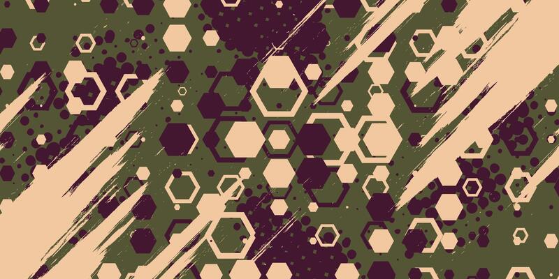 a green and brown background with a pattern of hexagons