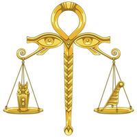 The ancient Egyptian scales used in the Judgement of Osiris in the afterlife vector
