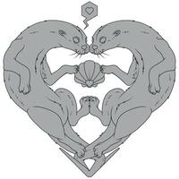 Heart-Shaped Otter Couple with a Seashell vector