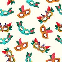 Carnival seamless pattern with masks on a light background.Part of a carnival costume at the Mardi Gras carnival. vector