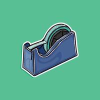 Drawing of a blue tape dispenser with stylized details, showcased on a bright green background. Ideal for use in stationery, office, or art-related themes. vector