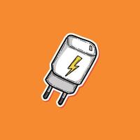 A stylized graphic of a charging plug containing a lightning bolt icon, set against a vibrant orange backdrop, offering innovative and energetic electrical design vibes. vector
