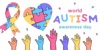 hand drawn world autism awareness day horizontal banner illustration vector