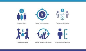 Business and Financial Icon Set. Trading, Market Trends, Transactions, and Organizational Workflow vector