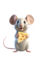 A cute little mouse holding a piece of cheese, Cartoon style, 3d render, transparent wallpaper, isolated, cutout render image, cute cartoon style mouse png