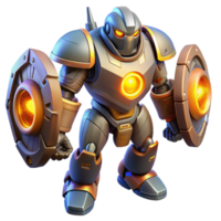 Glowing Mech Warrior with Shields in a Futuristic Three Dimensional Scene of Defense png