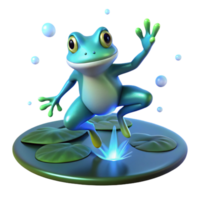 Happy Frog Leaping Joyfully on Lily Pads in a Tranquil Pond png