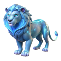 Glowing Blue Lion 3D Render - A luminous 3D render of a lion with glowing blue elements highlighting its mystical and enchanting presence png