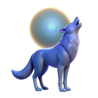 Blue Wolf Howling at Moon - A mystical depiction of a wolf howling at the moon with blue elements capturing its enchanting presence and magical atmosphere png