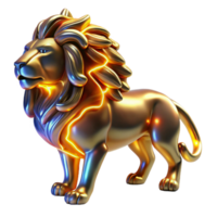 Golden Lion Statue 3D Render - A majestic 3D render of a lion statue crafted in gold highlighting its regal presence and powerful stance png