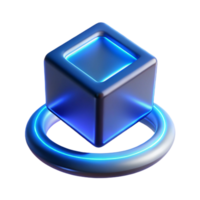 Glowing Cube on Ring Abstract 3D Render - A conceptual 3D render of a glowing cube on a ring creating a dynamic and modern visual composition png