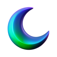 Crescent Moon Iridescent 3D Render - A serene 3D render of a crescent moon with iridescent elements capturing its celestial beauty and ethereal presence png