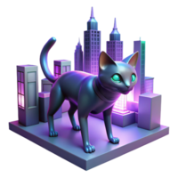 Cyberpunk Cat in Cityscape - A vibrant depiction of a cat in a cityscape with cyberpunk elements highlighting its dynamic and modern aesthetic png