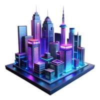 Neon Cityscape 3D Model - A vibrant 3D model of a cityscape illuminated with neon lights capturing the essence of urban nightlife and modern design png
