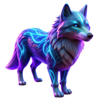 Neon Wolf 3D Render - A vibrant 3D render of a wolf illuminated with neon colors highlighting its dynamic and modern aesthetic png