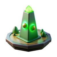 Glowing Green Pyramid on Platform - A futuristic 3D render of a glowing green pyramid resting on a platform emphasizing its mysterious and advanced design png