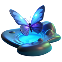 Glowing Butterfly on Liquid Surface - A luminous depiction of a butterfly resting on a liquid surface with glowing elements highlighting its ethereal beauty png