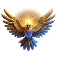 Golden Dove with Light and Wings as a Symbol of Peace in a Radiant Three Dimensional Scene png
