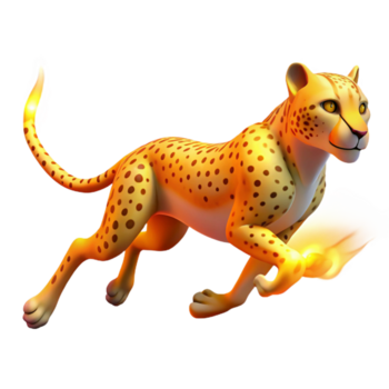 Fiery Cheetah with a Glowing Flame in a Dynamic Three Dimensional Render png