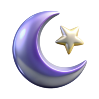 Crescent Moon and Star 3D Render - A serene 3D render of a crescent moon and star capturing the essence of tranquility and celestial beauty png