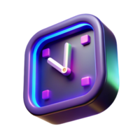 Neon Clock in a Three Dimensional Render with Futuristic Design and Bright Display png
