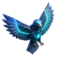 Digital Avian Flight Polygonal Bird - A futuristic depiction of a bird in flight designed in a polygonal style capturing its modern aesthetic and dynamic movement png