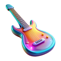 Rainbow Bass Guitar 3D Render - A vibrant 3D render of a bass guitar with rainbow colors highlighting its dynamic and eye-catching appearance png