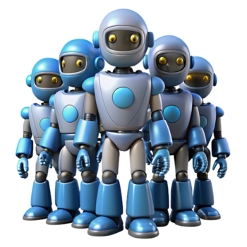 team av robotar samarbetande i ett ai-driven tre dimensionell scen png