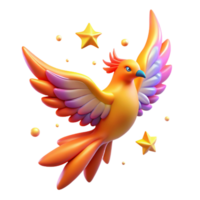 3D Fantasy Bird with Stars - A whimsical depiction of a bird with stars capturing its magical atmosphere and enchanting presence png
