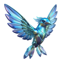 Metallic Avian Robot in Flight in a Futuristic Three Dimensional Scene of Design png