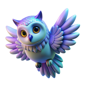 fofa desenho animado coruja dentro voar dentro uma caprichoso três dimensional cena do aviária Diversão png