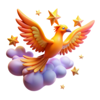 Magical Bird on Clouds with Stars - A mystical depiction of a bird resting on clouds with stars capturing its enchanting presence and celestial beauty png