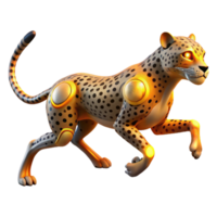 Cybernetic Cheetah Three Dimensional Render with Advanced Features and Sleek Design png
