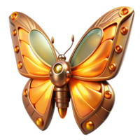 Golden Steampunk Butterfly - A stunning depiction of a butterfly with steampunk elements crafted in gold highlighting its intricate design and mechanical features png
