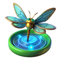 Glowing Dragonfly on Platform - A luminous depiction of a dragonfly resting on a platform with glowing elements highlighting its ethereal beauty and delicate design png