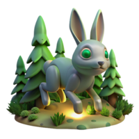 Three Dimensional Bunny in Forest in a Whimsical Scene of Nature png