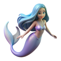 Cute Mermaid 3D Render A playful depiction of a mermaid brought to life in a whimsical three-dimensional render, navigating the digital ocean. png