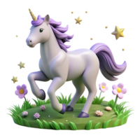 Cute Unicorn in Magical Meadow An adorable unicorn navigating a magical meadow, capturing the charm of fantasy in a digital world. png