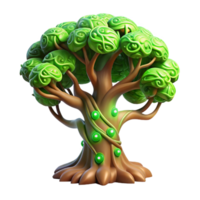 Enchanted Tree 3D Model A magical scene of a tree navigating the digital forest, captured in a stunning three-dimensional model. png