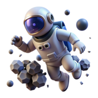 Astronaut in Space 3D Render A dynamic depiction of an astronaut navigating space, captured in a stunning three-dimensional render. png