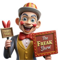 3D Render of a Smiling Ringmaster Announcing The Freak Show png