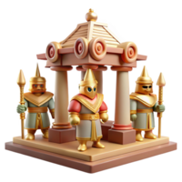 Temple Guardians 3D Render A dynamic depiction of guardians navigating a temple, captured in a stunning three-dimensional render. png